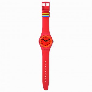Swatch Proudly Red SO29R705 Quartz Biologic case Red rubber strap Red color dial