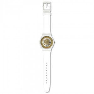 Swatch Golden Rings White SO29W107 Quartz Biologic case White rubber strap Gold color dial