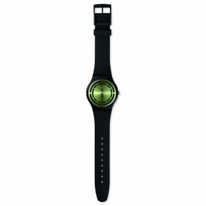 Swatch Leafy Line SO32B117 Quartz Bioceramic Black silicone strap Green color dial
