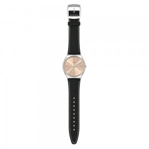 Swatch Smart Stitch SS07S118 Quartz Stainless steel Brown leather strap Pink color dial