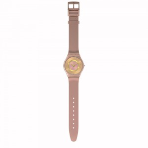 Swatch Tawny Radiance SS08C102 Quartz Biologic case Pink gold rubber strap Pink gold color dial