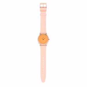 Swatch Pastelicious Peachy SS08P102 Quartz Biologic case Pink rubber strap Orange color dial