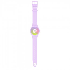 Swatch Time For Joy SS09S100 Quartz Bioceramic Purple silicone strap Colorfull dial