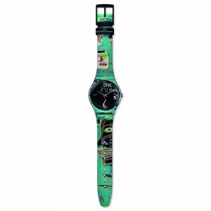 Swatch Ishtar By JM Basquiat SUOZ356 Quartz Plastic case Green rubber strap Black dial