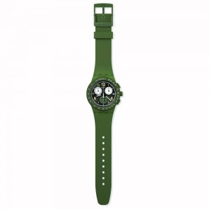 Swatch Nothing Basic About Green SUSG406 Quartz chronograph Plastic case Green rubber strap Green color dial Tachymeter