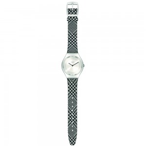 Swatch Irony Black 'N' White SYXS142 Quartz Stainless steel Black-White silicone strap Silver color dial