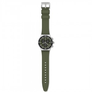 Swatch Back in Khaki YVS488 Quartz chronograph Stainless steel Green rubber strap Green color dial