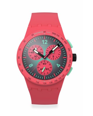 Swatch Paradiso Kinetiko SUSP100 Quartz χρονογράφος Πλαστική κάσα Ροζ καουτσούκ λουρί Πρασίνο χρώμα καντράν Ταχύμετρο