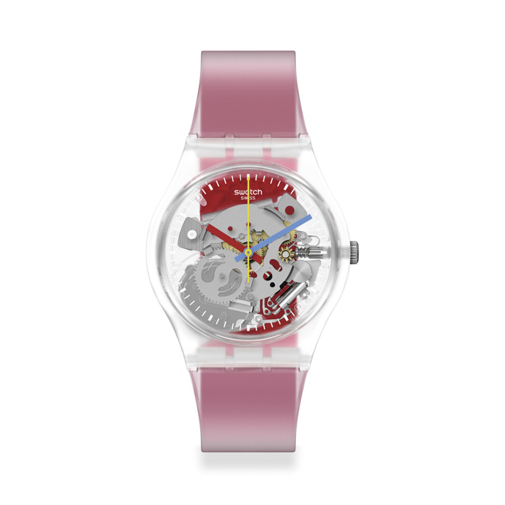 Swatch Clearly Red Striped GE292 Quartz Πλαστικό πλαίσιο Κόκκινο καουτσούκ λουρί 