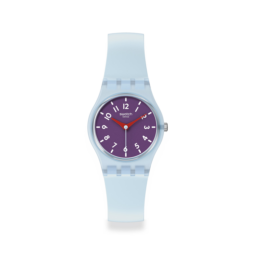 Swatch Powder Plum LL126 Quartz Πλαστικό πλαίσιο Γαλάζιο καουτσούκ λουρί Μωβ χρώμα καντράν