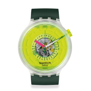 Swatch Blinded By Neon SB05K400 Quartz Biologic case Black biologic strap Yellow color dial