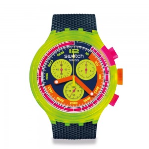 Swatch Neon To The Max SB06J100 Quartz chronograph Biologic case Blue biologic strap Colorfull dial