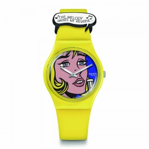 Swatch Reverie By Roy Lichtenstein, The Watch SO28Z117 Quartz Biologic case Yellow rubber strap Colorfull dial