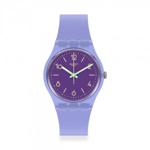 Swatch Violet Dream SO28V101 Quartz Biologic case Purple rubber strap Purple color dial