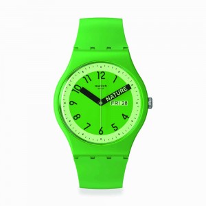 Swatch Proudly Green SO29G704 Quartz Biologic case Green rubber strap Green color dial