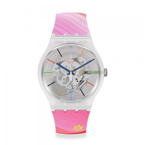 Swatch Red Rivers And Mountains SO29Z105 Quartz Biologic case Red rubber strap White color dial