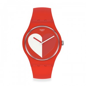 Swatch Half <3 White SO29Z112 Quartz Biologic case Red rubber strap Red color dial