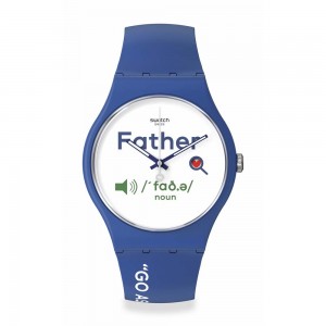 Swatch All About Dad SO29Z704 Quartz Biologic case Blue rubber strap White color dial