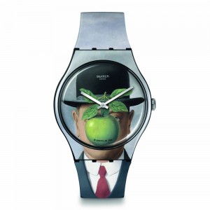 Swatch Le Fils De L'Homme By Rene Magritte SUOZ350 Quartz Biologic case Grey rubber strap Colorfull dial