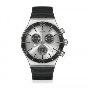 Swatch Great Outdoor YVS486 Quartz chronograph Stainless steel Black rubber strap Grey color dial