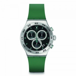 Swatch Carbonic Green YVS525 Quartz chronograph Stainless steel Green rubber strap Black color dial