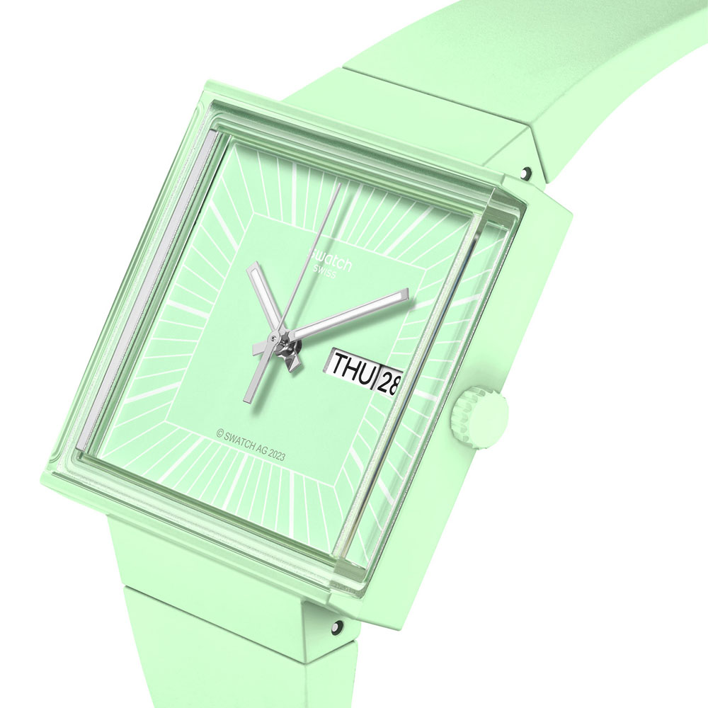 Swatch What If ... Mint SO34G701 Quartz Βιοκεραμικό πλαίσιο Πράσινο βιολογικό λουρί Λευκό χρώμα καντράν