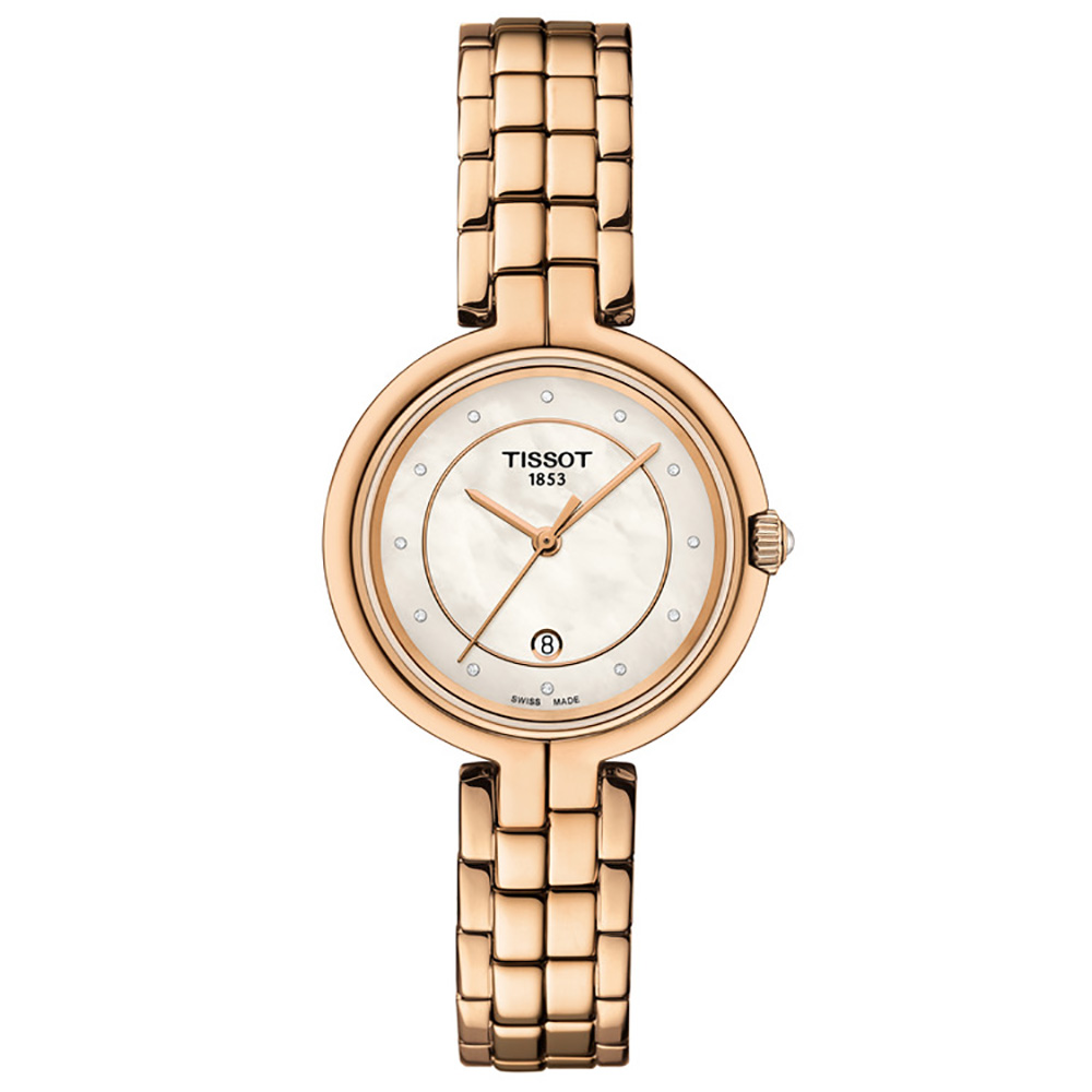 Tissot Flamingo T094.210.33.116.02 Quartz Επιχρυσωμένο ανοξείδωτο ατσάλι Μπρασελέ Καντράν από πλάκα λευκού φιλντίσι Διαμάντια