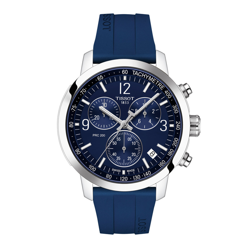 Tissot PRC 200 Chronograph T114.417.17.047.00 Quartz χρονογράφος  Ανοξείδωτο ατσάλι Μπλε καουτσούκ λουρί Μπλε χρώμα καντράν