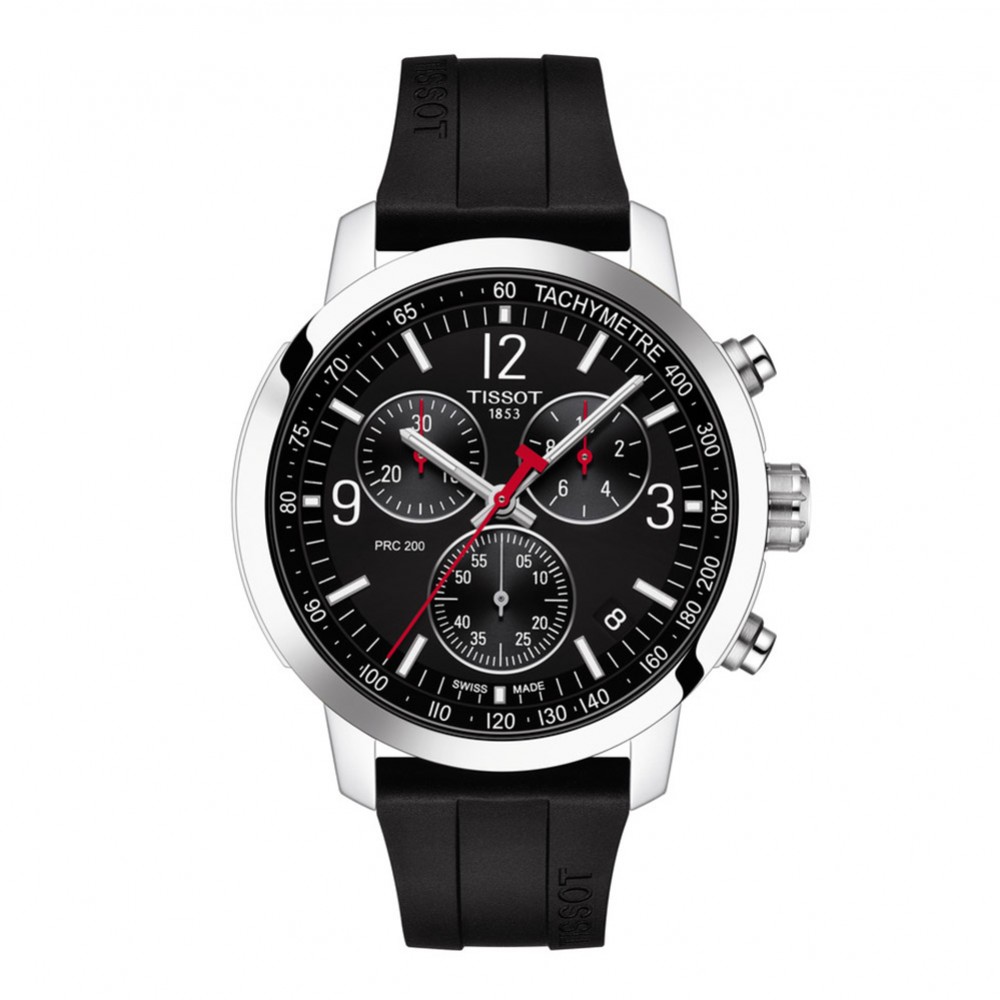 Tissot PRC 200 Chronograph T114.417.17.057.00 Quartz χρονογράφος Ανοξείδωτο ατσάλι Μαύρο καουτσούκ λουρί Μαύρο χρώμα καντράν