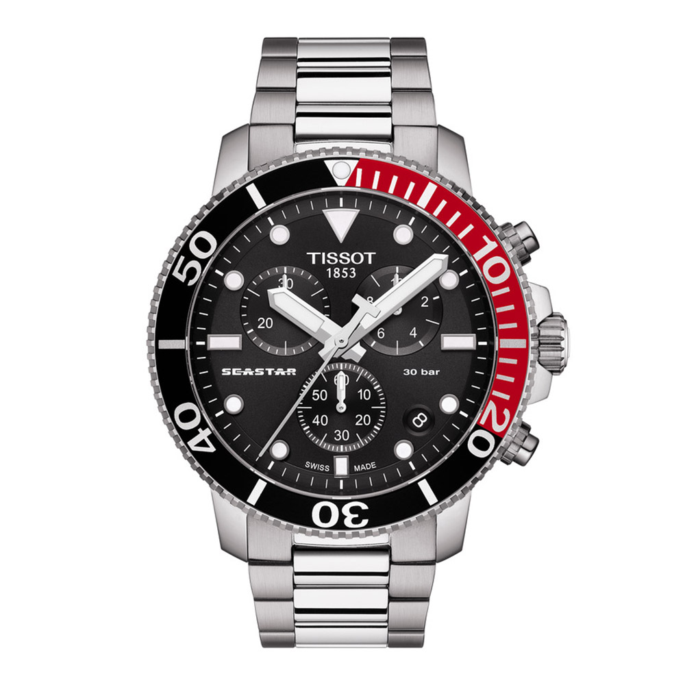 Tissot Seastar 1000 Quartz chronograph T120.417.11.051.01 Ανοξείδωτο ατσάλι Μπρασελέ Στεφάνη αλουμινίου Μαύρο χρώμα καντράν  Καταδυτικό