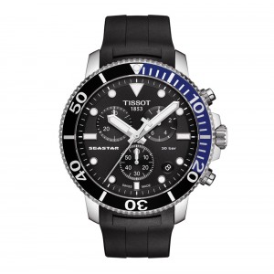 Tissot Seastar 1000 Quartz Chronograph T120.417.17.051.02 Ανοξείδωτο ατσάλι Μαύρο καουτσούκ λουρί Στεφάνη αλουμινίου Μαύρο χρώμα καντράν  Καταδυτικό