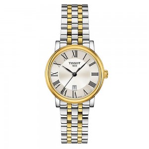 Tissot Carson Premium Lady T122.210.22.033.00 Quartz Two tone stainless steel Bracelet Plated bezel Silver color dial Latin numbered