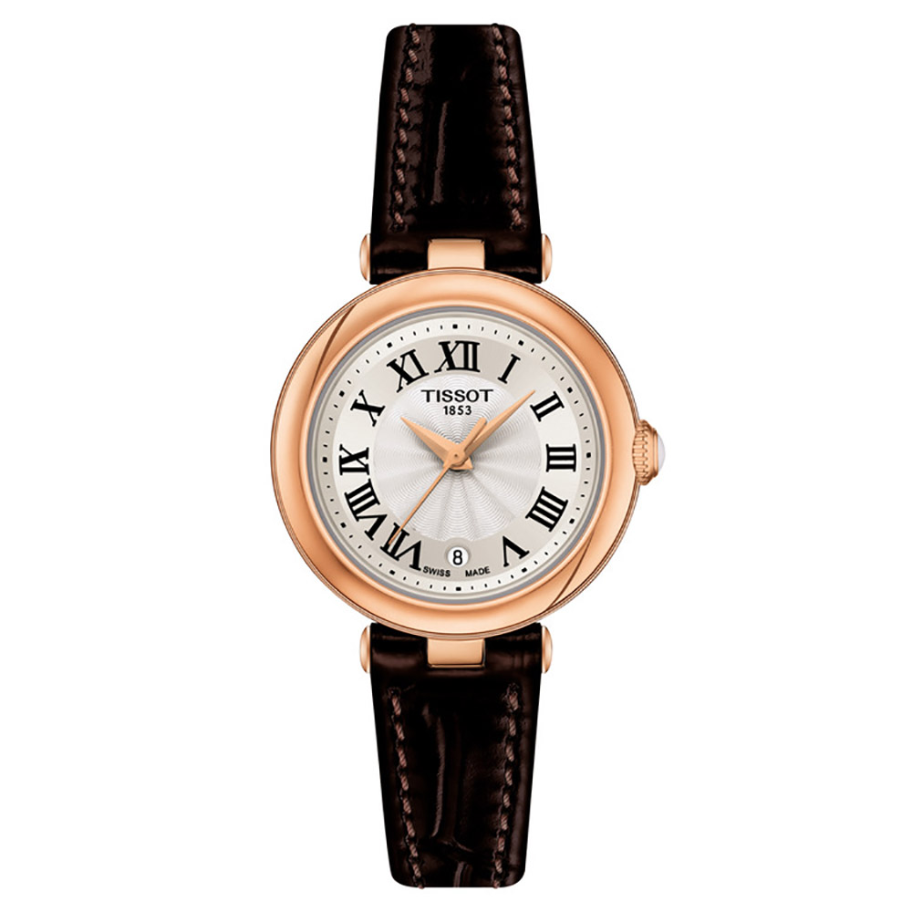 Tissot Bellissima small Lady T126.010.36.013.00 Quartz Επιχρυσωμένο ανοξείδωτο ατσάλι Καφέ δερμάτινο λουρί Μπεζ Καντράν Λατινική αρίθμηση 