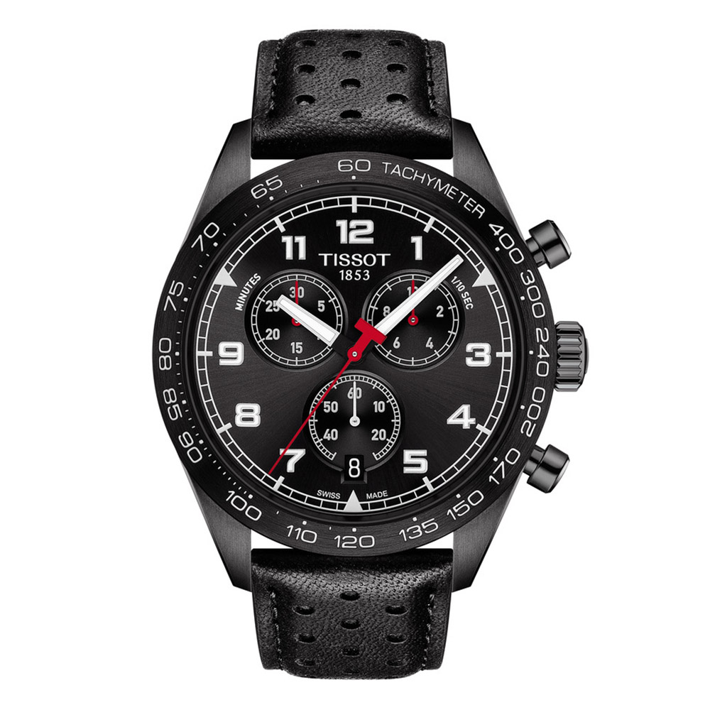 Tissot PRS 516 Quartz Chronograph T131.617.36.052.00 Ανοξείδωτο ατσάλι Μαύρο δερμάτινο λουρί Μαύρο καντράν