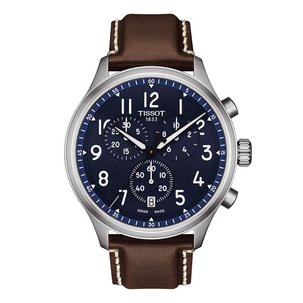 Tissot Chrono XL Vintage Τ116.617.16.042.00 Ανοξείδωτο ατσάλι Καφέ δερμάτινο λουρί Μπλε χρώμα καντράν