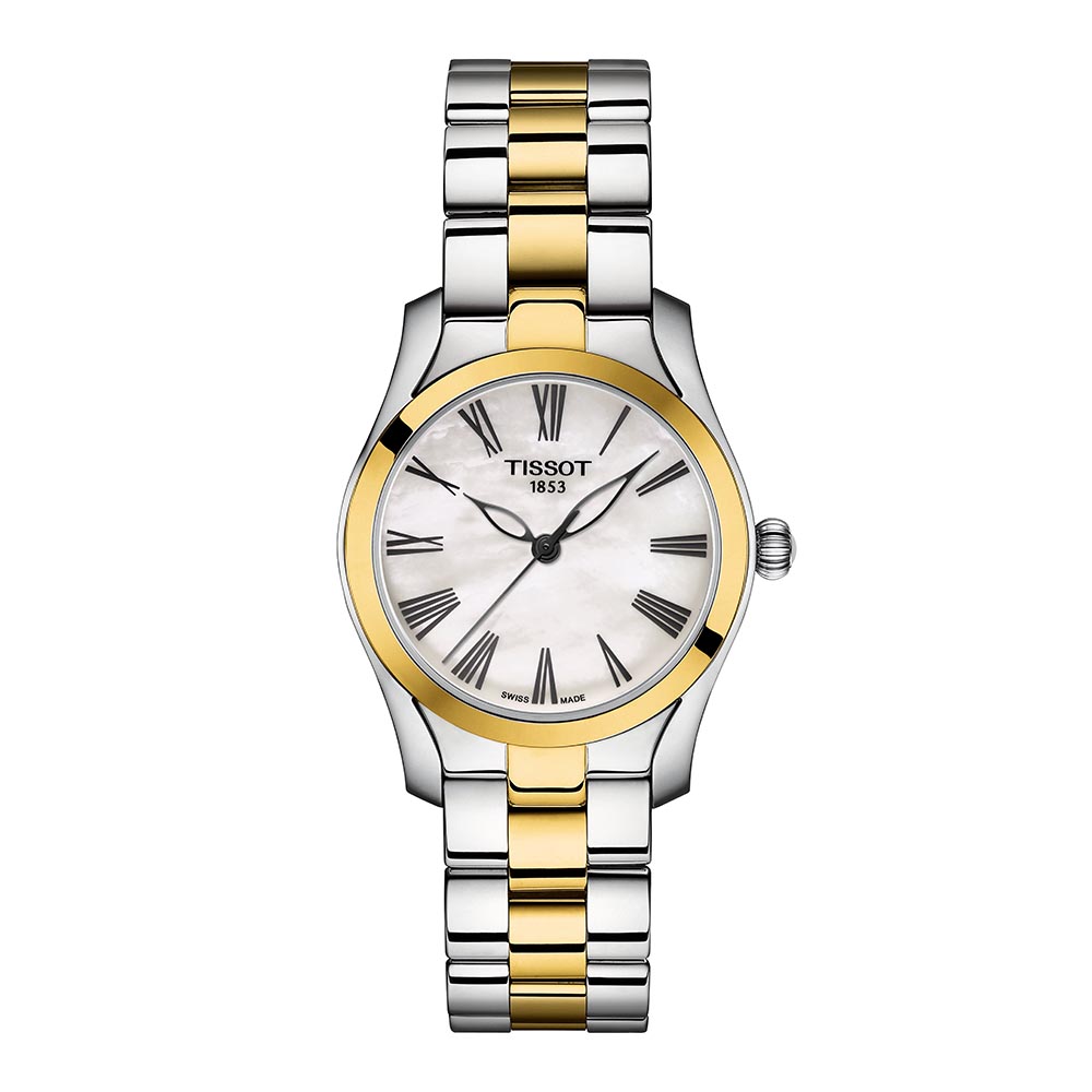 Tissot T-Wave T112.210.22.113.00 Quartz Ανοξείδωτο ατσάλι Διμεταλλικό Μπρασελέ Επιχρυσωμένη στεφάνη Πλάκα λευκό φιλντίσι καντράν Λατινική αρίθμηση
