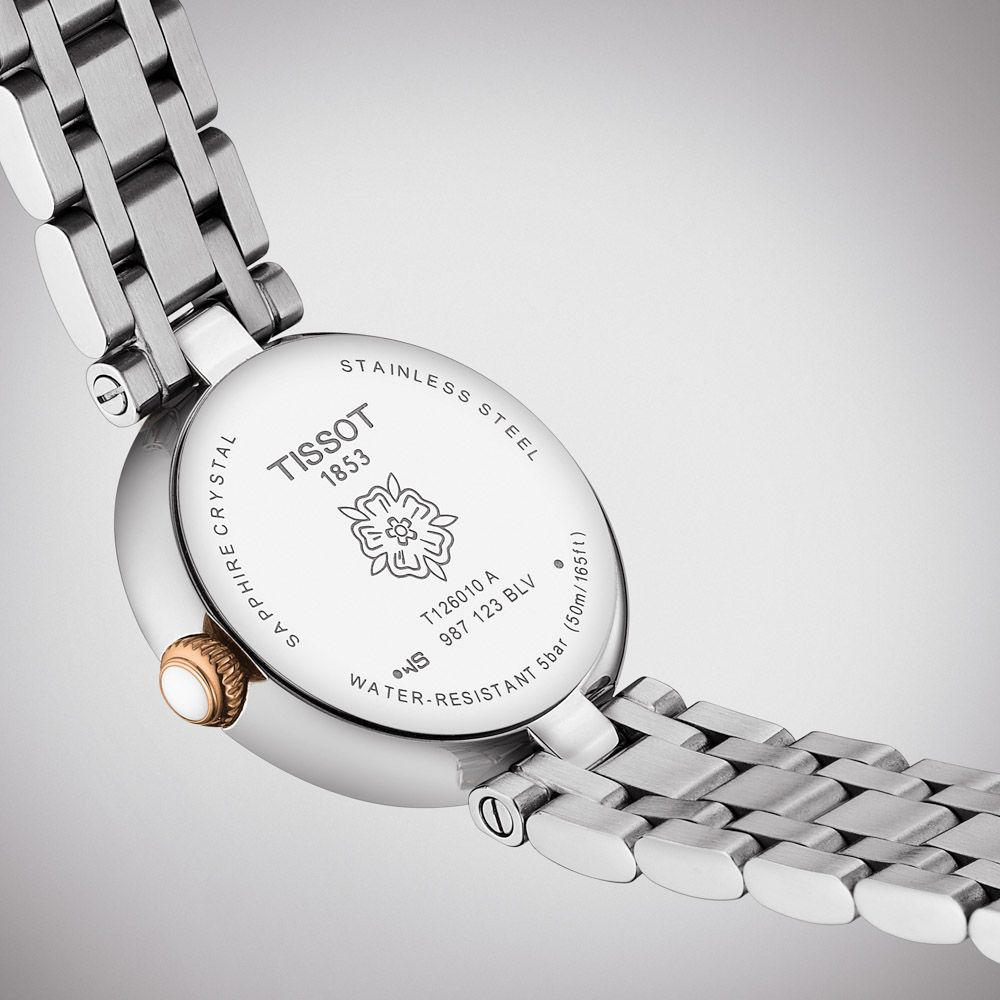 Tissot Bellissima Automatic T126.207.22.013.00 Διμεταλλικό ανοξείδωτο ατσάλι Μπρασελέ Επιχρυσωμένη στεφάνη Λευκό χρώμα Καντράν Λατινική αρίθμηση 