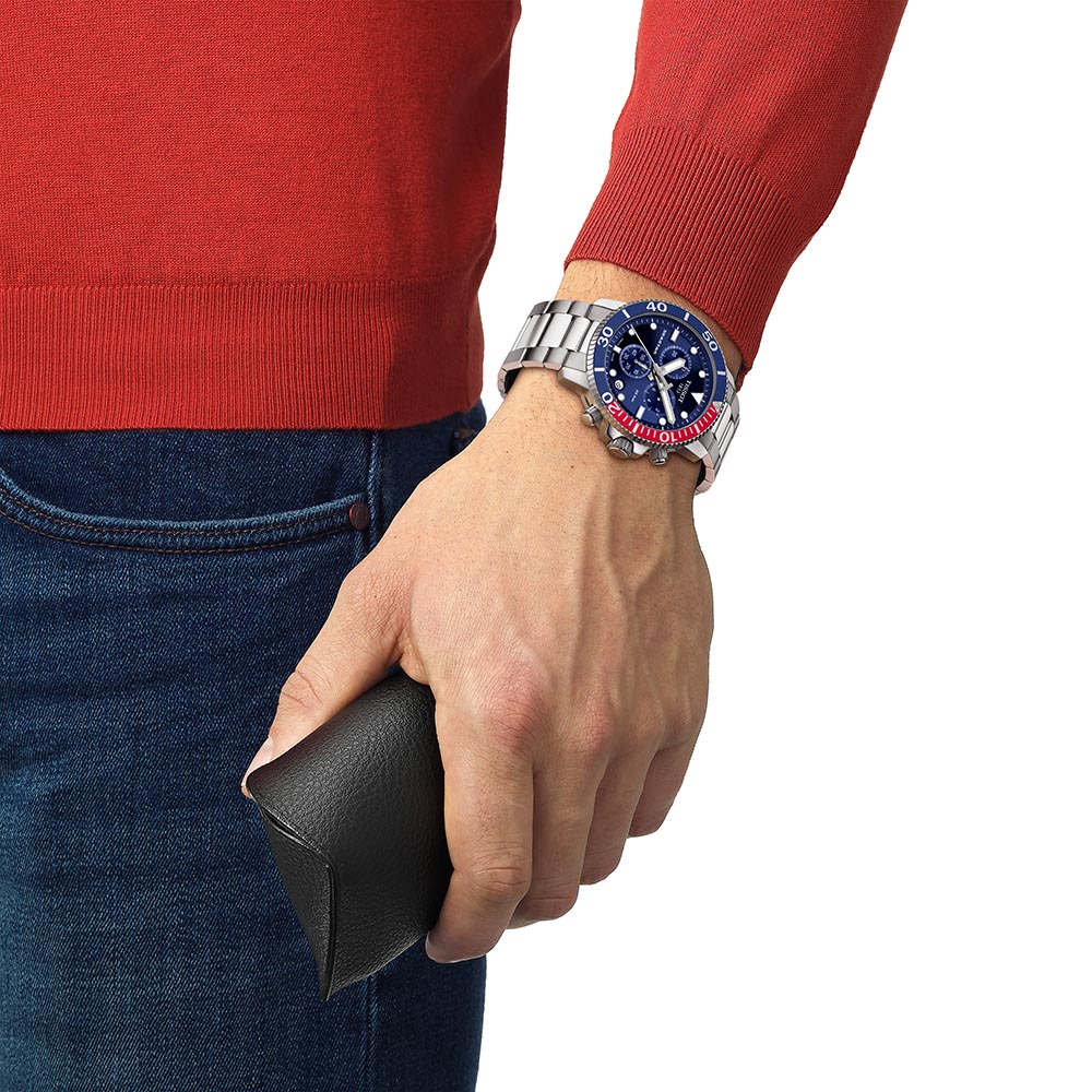 Tissot Seastar 1000 Quartz Chronograph T120.417.11.041.03 Ανοξείδωτο ατσάλι Μπρασελέ Στεφάνη αλουμινίου Μπλε χρώμα καντράν Καταδυτικό