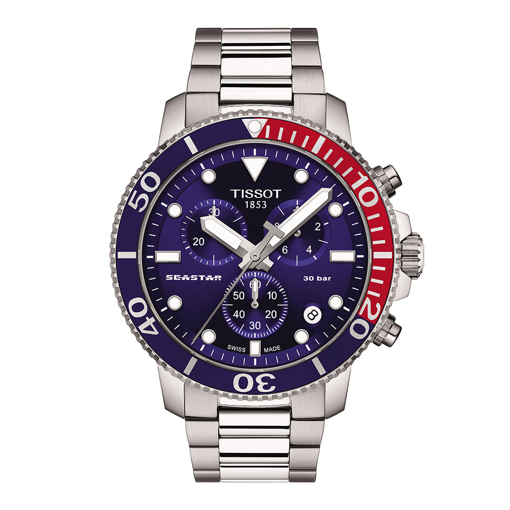 Tissot Seastar 1000 Quartz Chronograph T120.417.11.041.03 Ανοξείδωτο ατσάλι Μπρασελέ Στεφάνη αλουμινίου Μπλε χρώμα καντράν Καταδυτικό
