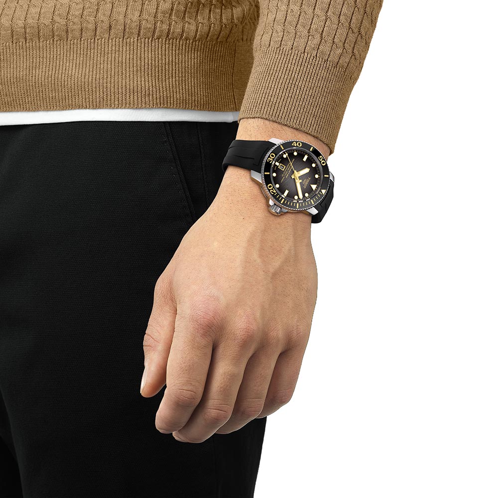 Tissot Seastar 2000 Profesional Powermatic 80 T120.607.17.441.01 Ανοξείδωτο ατσάλι Μαύρο καουτσούκ λουρί Κεραμική στεφάνη Μαύρο χρώμα καντράν Καταδυτικό