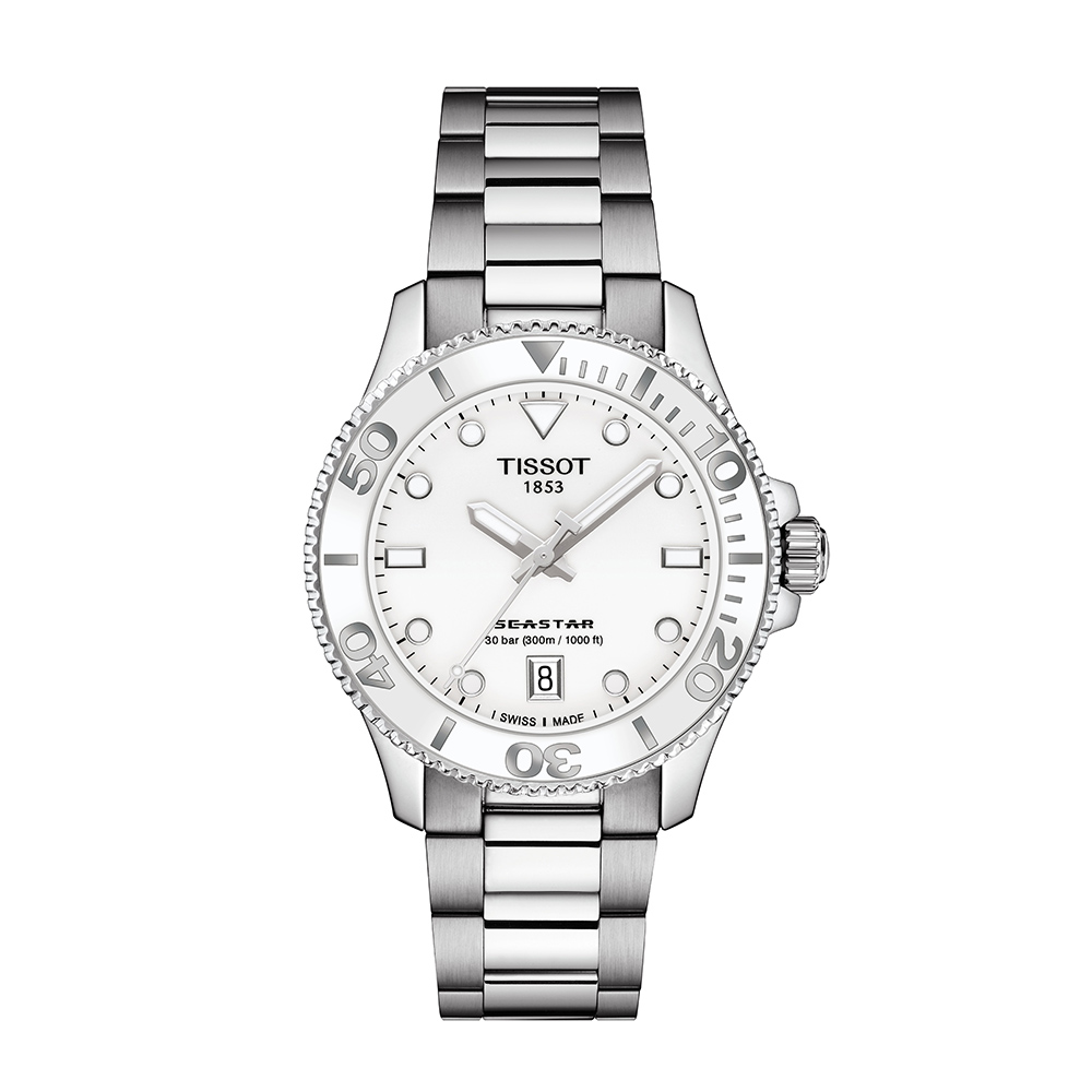 Tissot Seastar 1000 36MM T120.210.11.011.00 Quartz Ανοξείδωτο ατσάλι Μπρασελέ Κεραμική στεφάνη Λευκό χρώμα καντράν Καταδυτικό