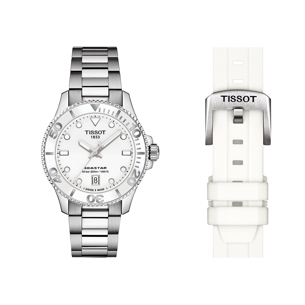 Tissot Seastar 1000 36MM T120.210.11.011.00 Quartz Ανοξείδωτο ατσάλι Μπρασελέ Κεραμική στεφάνη Λευκό χρώμα καντράν Καταδυτικό