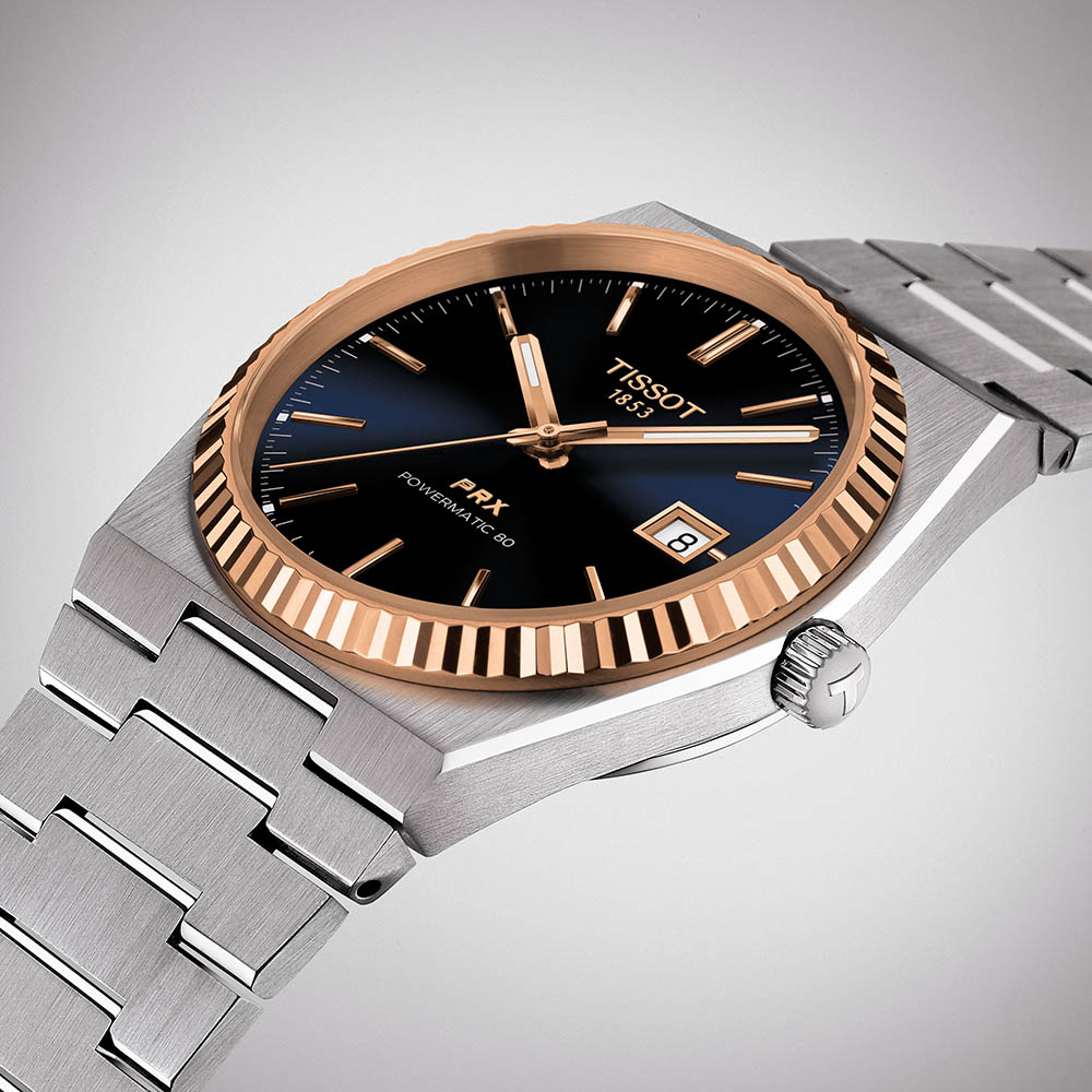 Tissot Prx Powermatic 80 18K Gold Bezel T931.407.41.041.00 Ανοξείδωτο ατσάλι Μπρασελέ Μπλε-Μαύρο χρώμα καντράν