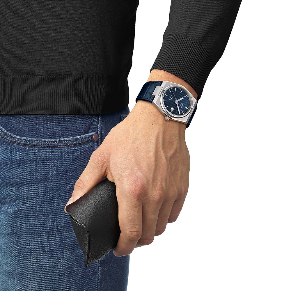 Tissot Prx Powermatic 80 T137.407.16.041.00 Ανοξείδωτο ατσάλι Μπλε δερμάτινο λουρί Μπλε χρώμα καντράν