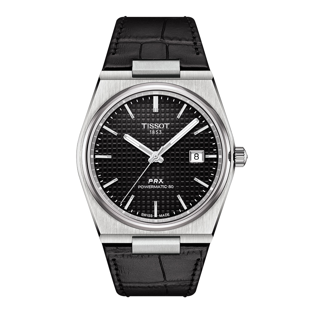 Tissot Prx Powermatic 80 T137.407.16.051.00 Ανοξείδωτο ατσάλι Μαύρο δερμάτινο λουρί Μαύρο χρώμα καντράν