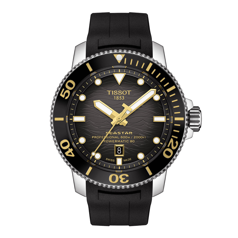 Tissot Seastar 2000 Profesional Powermatic 80 T120.607.17.441.01 Ανοξείδωτο ατσάλι Μαύρο καουτσούκ λουρί Κεραμική στεφάνη Μαύρο χρώμα καντράν Καταδυτικό