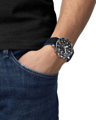 Tissot Seastar 1000 Chronograph T120.417.17.051.03 Quartz Ανοξείδωτο ατσάλι Μαύρο συνθετικό λουρί Στεφάνη αλουμινίου Μαύρο χρώμα καντράν Καταδυτικό
