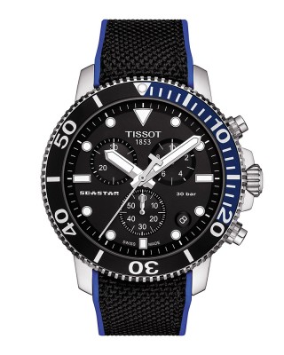 Tissot Seastar 1000 Chronograph T120.417.17.051.03 Quartz Ανοξείδωτο ατσάλι Μαύρο συνθετικό λουρί Στεφάνη αλουμινίου Μαύρο χρώμα καντράν Καταδυτικό