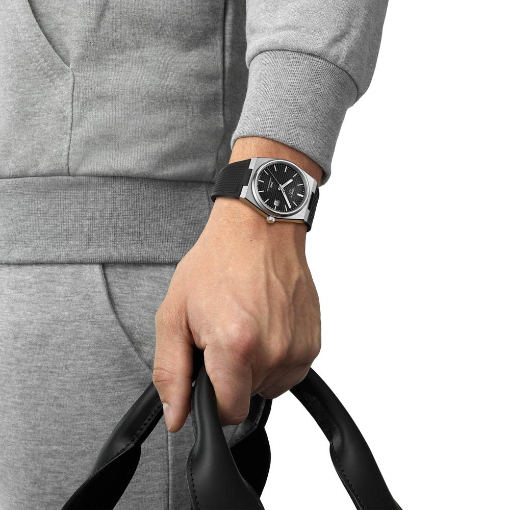 Tissot Prx Powermatic 80 T137.407.17.051.00 Ανοξείδωτο ατσάλι Μαύρο καουτσούκ λουρί Μαύρο χρώμα καντράν