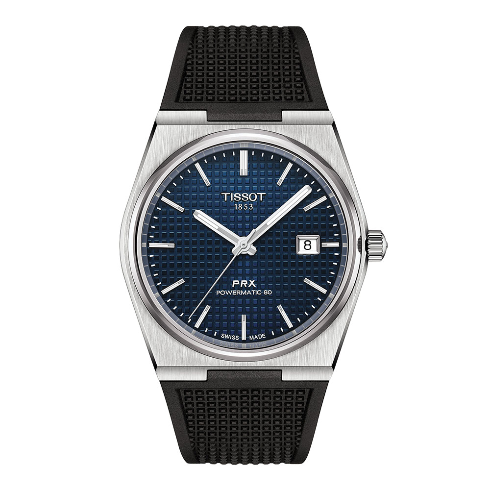 Tissot Prx Powermatic 80 T137.407.17.041.00 Ανοξείδωτο ατσάλι Μαύρο καουτσούκ λουρί Μπλε χρώμα καντράν